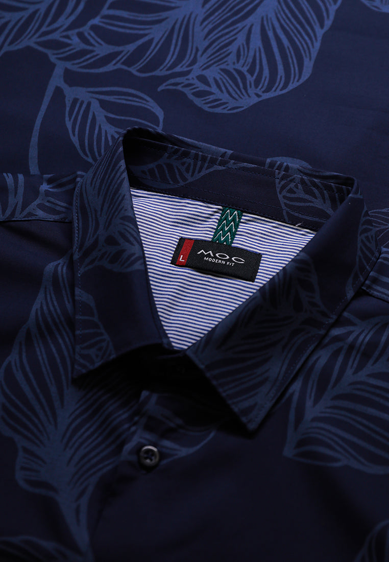 MOC - Kemeja Motif Lengan Pendek Pria Caspian - Dark Navy