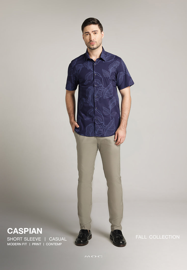 MOC - Kemeja Motif Lengan Pendek Pria Caspian - Dark Navy
