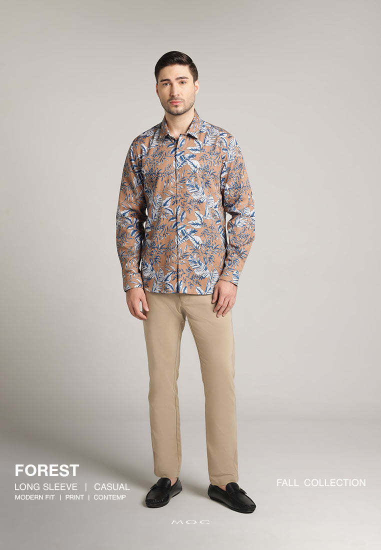 MOC Kemeja Motif Lengan Panjang Pria Forest - Brown