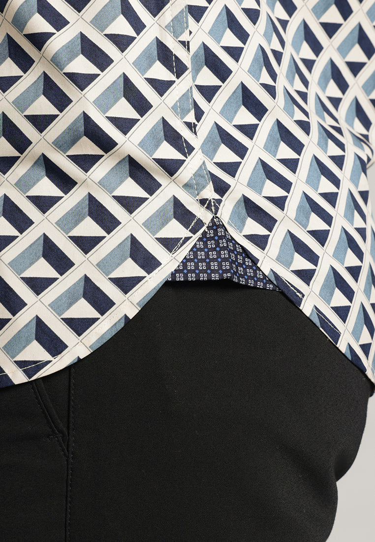 MOC - Kemeja Motif Lengan Pendek Pria Peter - Navy