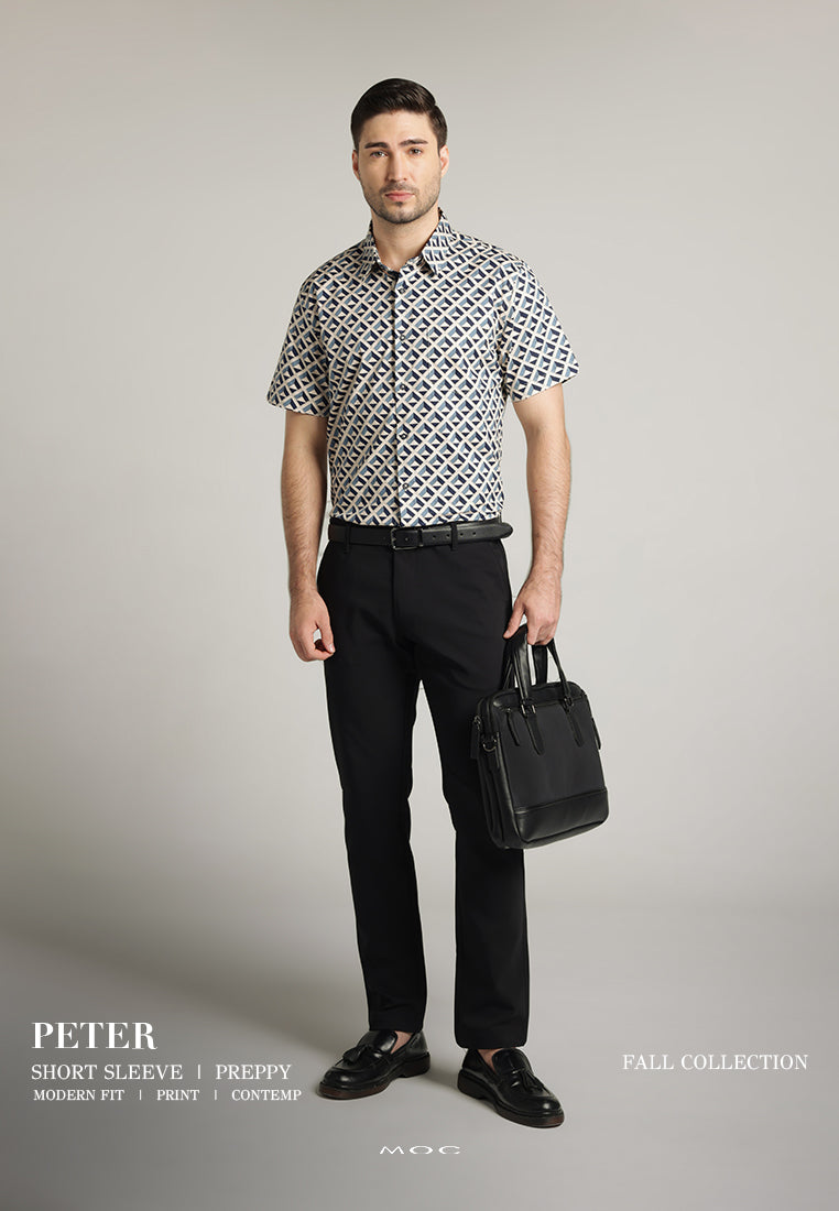 MOC - Kemeja Motif Lengan Pendek Pria Peter - Navy