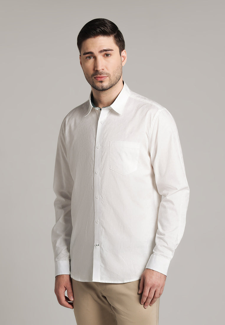 MOC - Kemeja Polos Pria Lengan Panjang Brandon - White