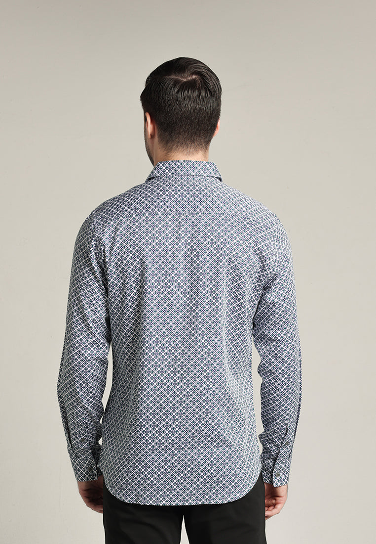 MOC Kemeja Motif Lengan Panjang Pria Mateo - Dark Green