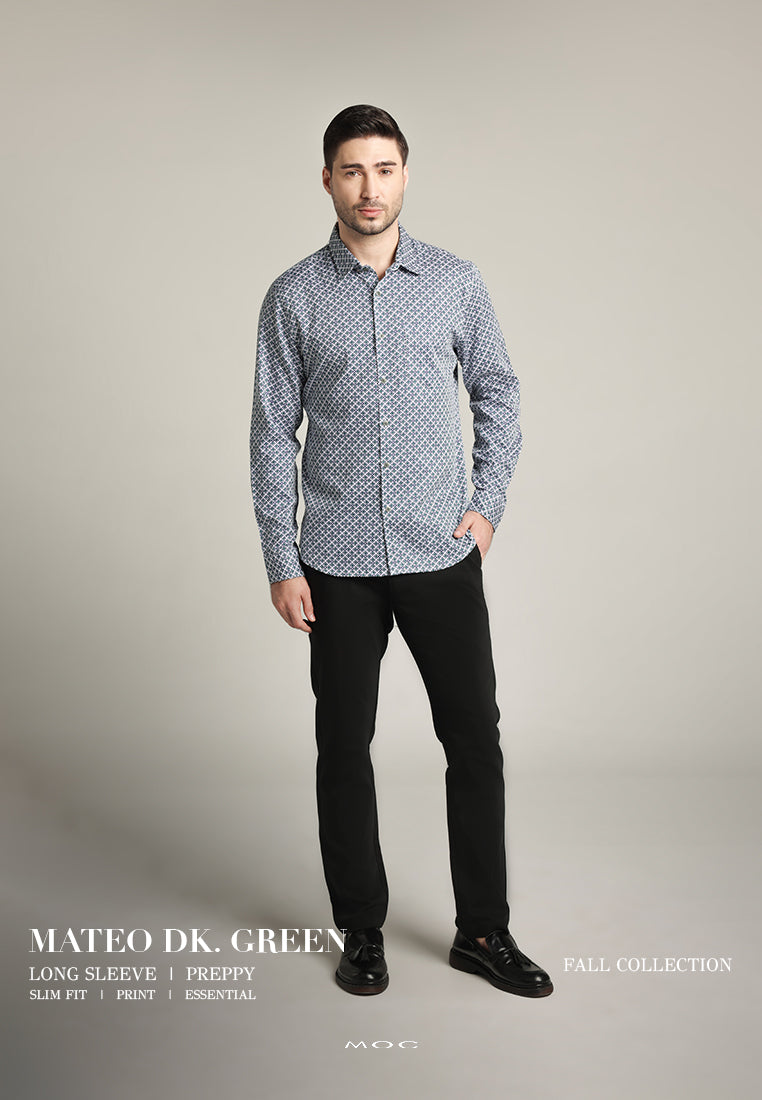 MOC Kemeja Motif Lengan Panjang Pria Mateo - Dark Green