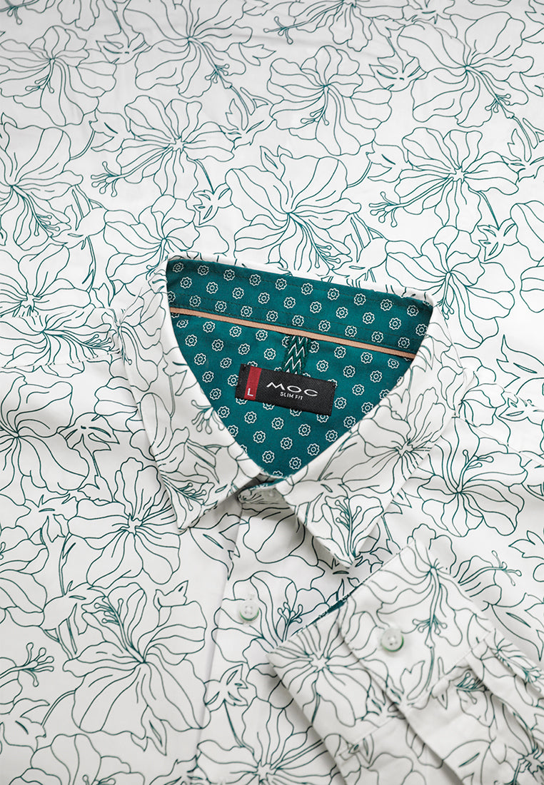 MOC Kemeja Motif Lengan Panjang Pria Benito - White