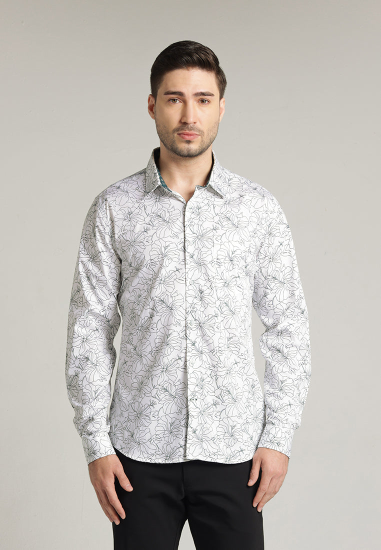 MOC Kemeja Motif Lengan Panjang Pria Benito - White