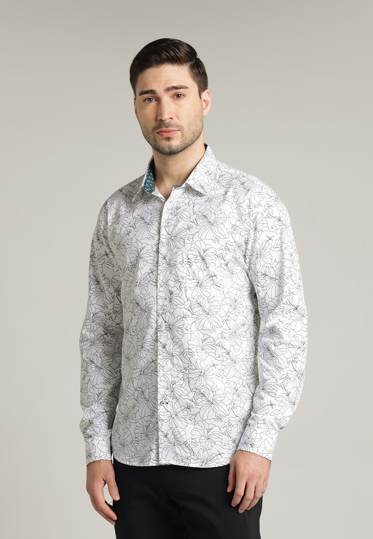 MOC Kemeja Motif Lengan Panjang Pria Benito - White