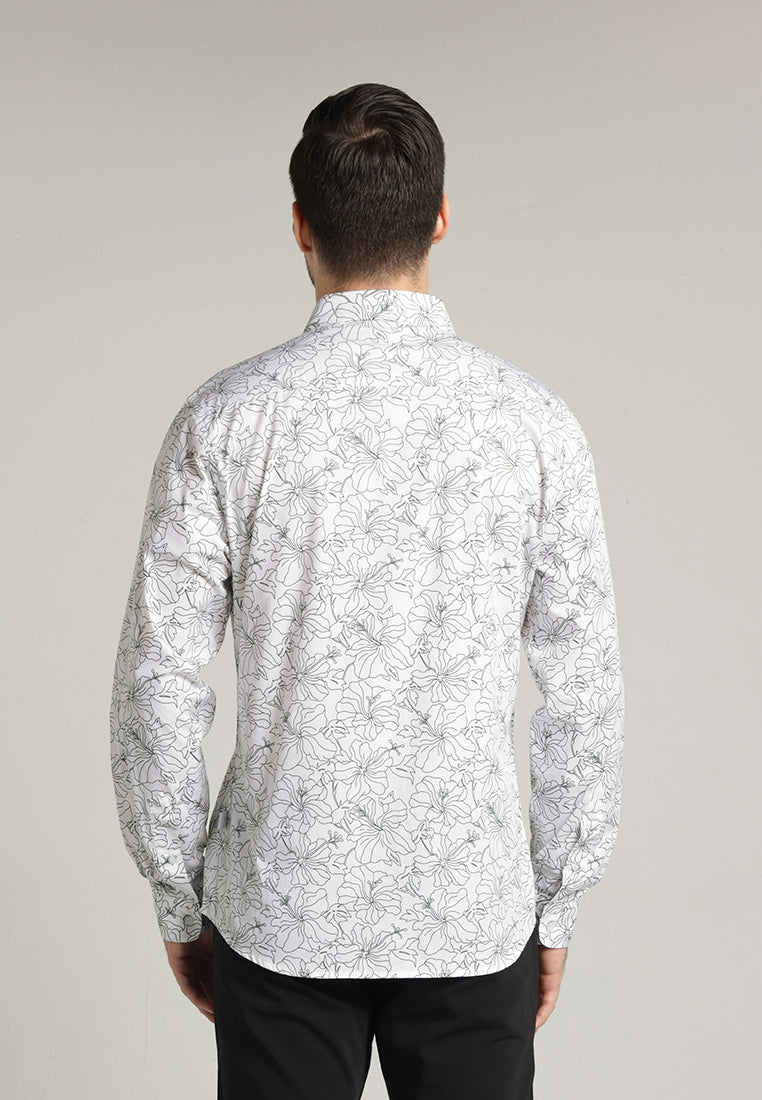 MOC Kemeja Motif Lengan Panjang Pria Benito - White