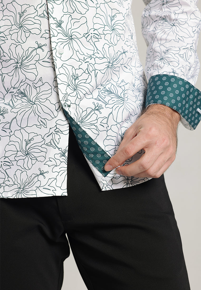 MOC Kemeja Motif Lengan Panjang Pria Benito - White