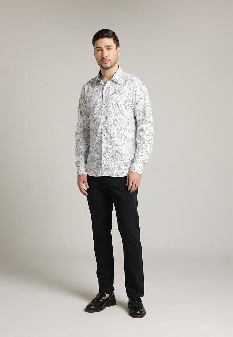 MOC Kemeja Motif Lengan Panjang Pria Benito - White