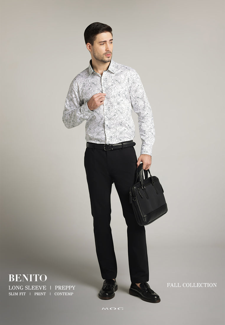 MOC Kemeja Motif Lengan Panjang Pria Benito - White