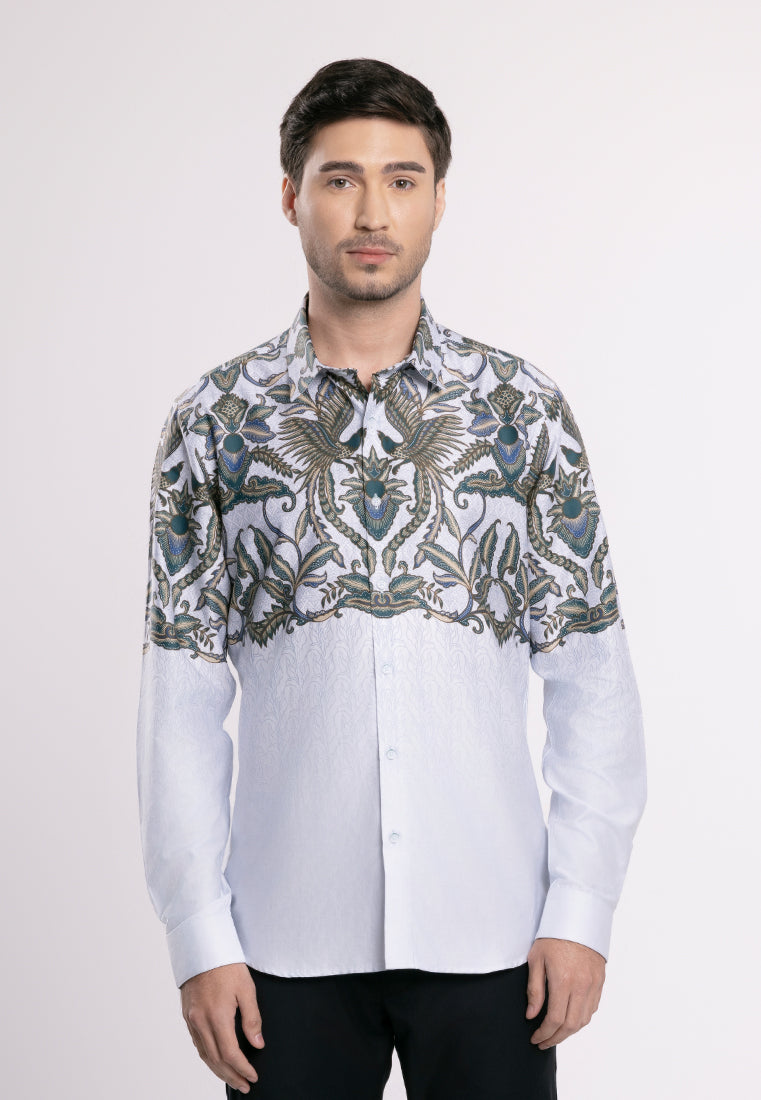 MOC - Kemeja Batik Pria Lengan Panjang Chandrama - White