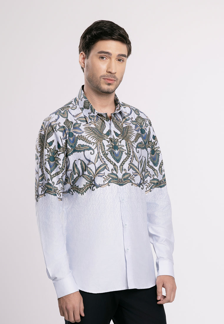 MOC - Kemeja Batik Pria Lengan Panjang Chandrama - White