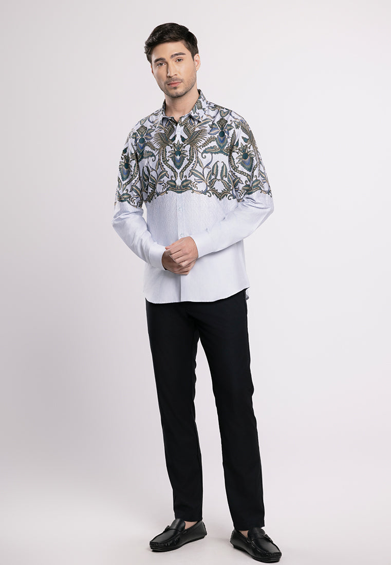 MOC - Kemeja Batik Pria Lengan Panjang Chandrama - White