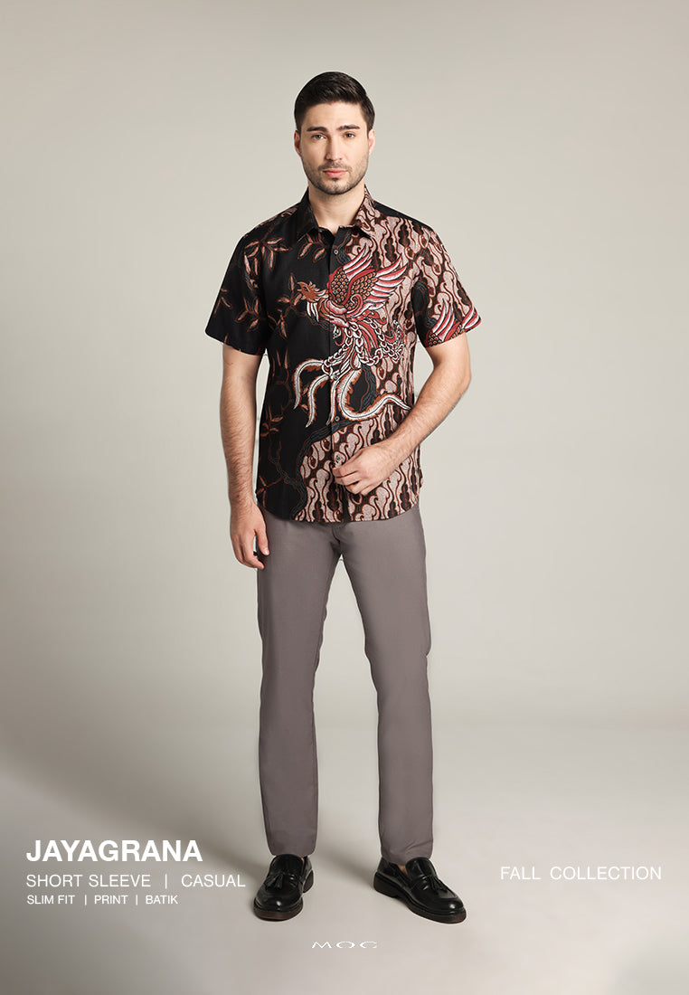 MOC - Kemeja Batik Pria Lengan Pendek Jayagrana - Brown