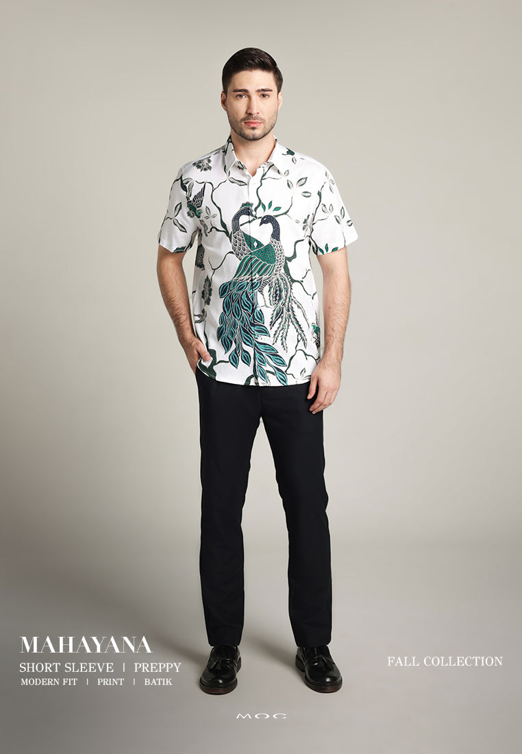 MOC - Kemeja Batik Pria Lengan Pendek Mahayana - White
