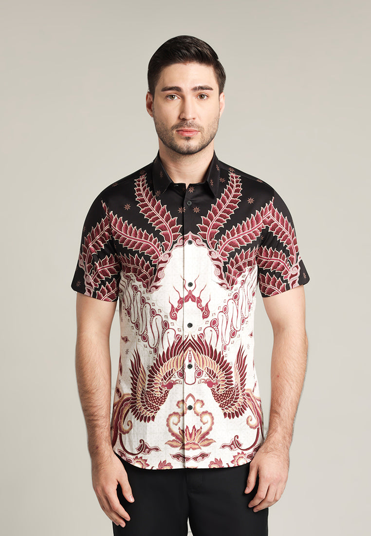 MOC - Kemeja Batik Pria Lengan Pendek Atmaja - Maroon