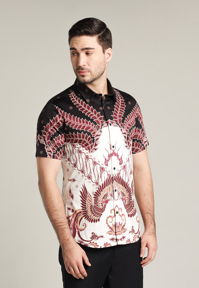 MOC - Kemeja Batik Pria Lengan Pendek Atmaja - Maroon