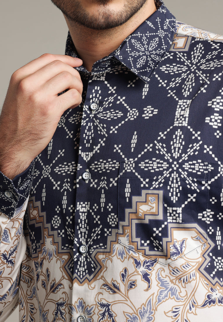 MOC - Kemeja Batik Pria Lengan Panjang Bhaskara - Beige