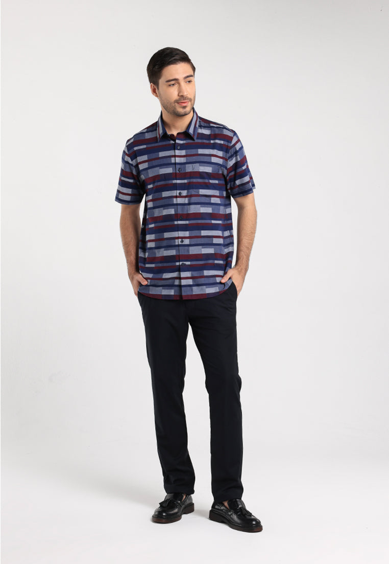MOC - Kemeja Motif Lengan Pendek Pria Carol - Navy