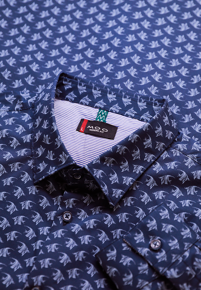 MOC Kemeja Motif Lengan Panjang Pria Ferris - Navy