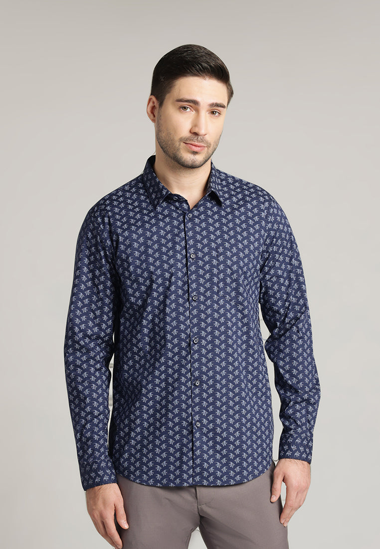 MOC Kemeja Motif Lengan Panjang Pria Ferris - Navy