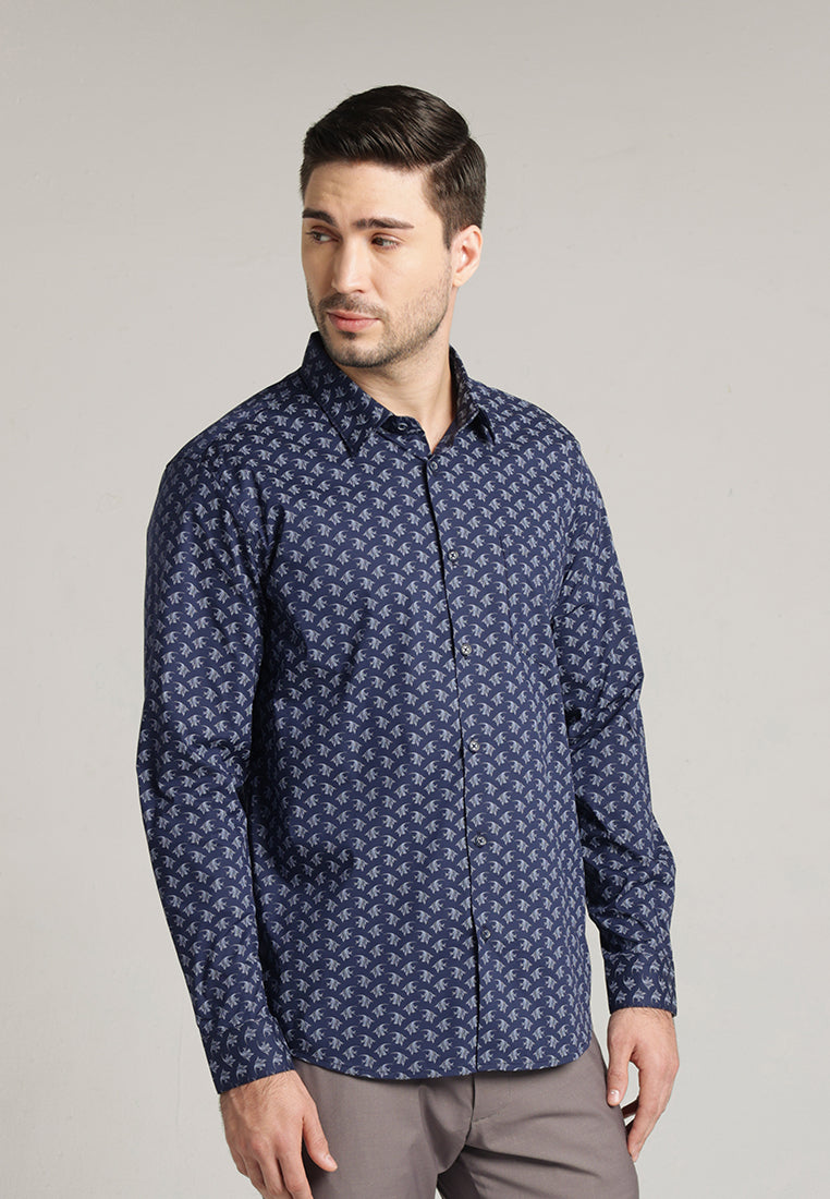 MOC Kemeja Motif Lengan Panjang Pria Ferris - Navy