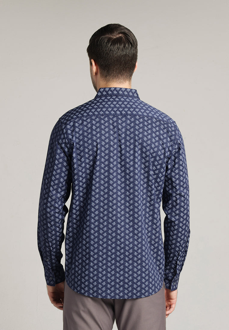 MOC Kemeja Motif Lengan Panjang Pria Ferris - Navy