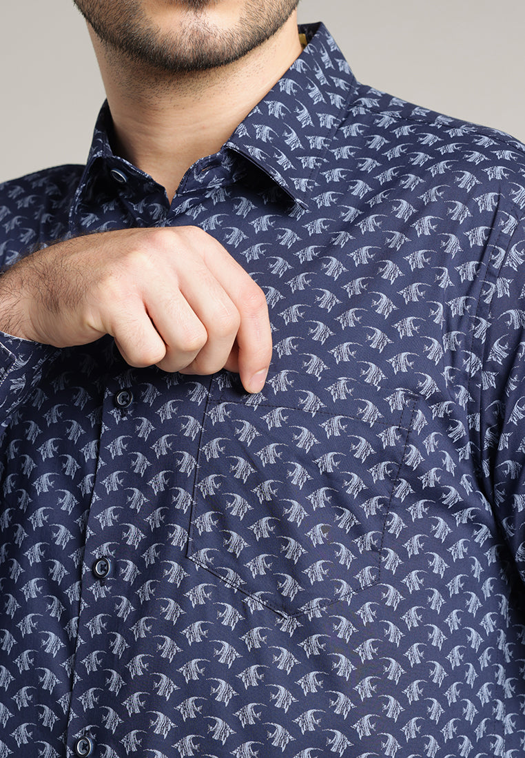 MOC Kemeja Motif Lengan Panjang Pria Ferris - Navy