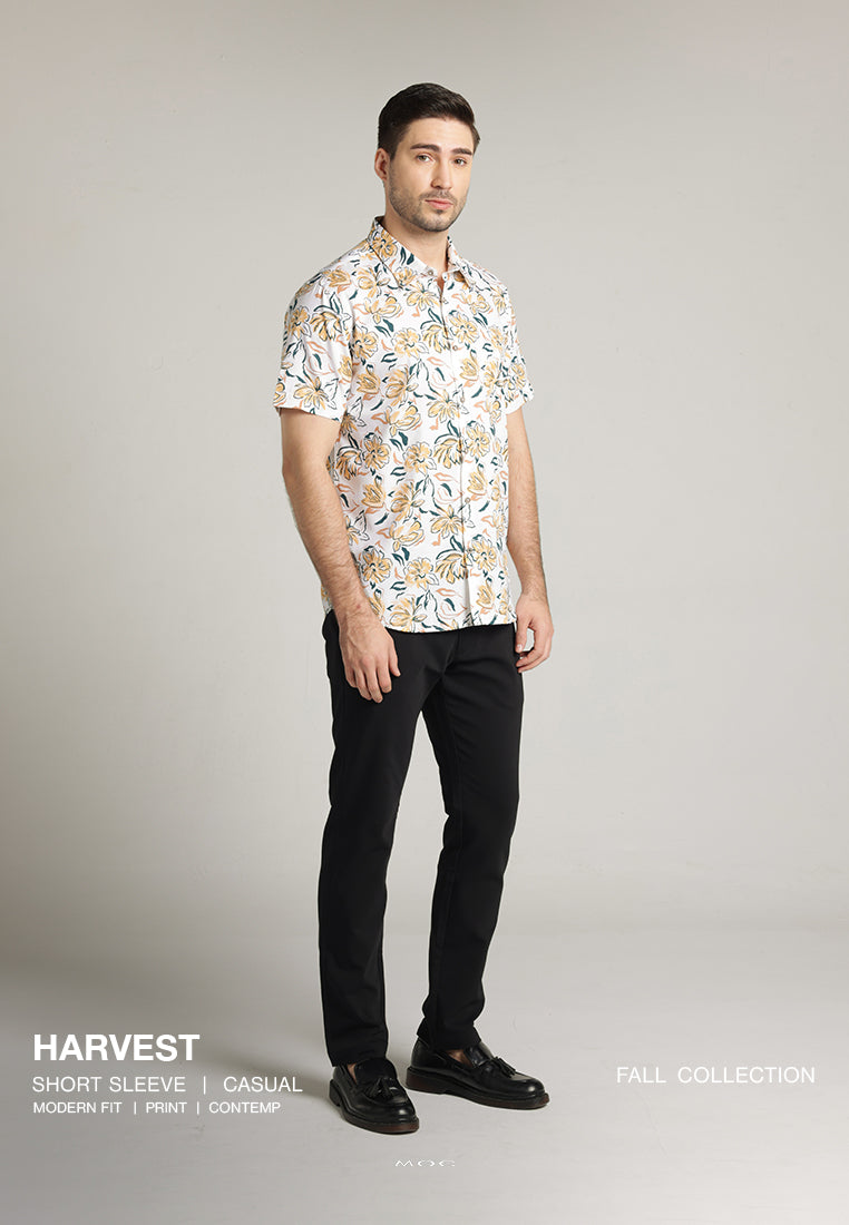 MOC - Kemeja Motif Pria Lengan Pendek Harvest - White