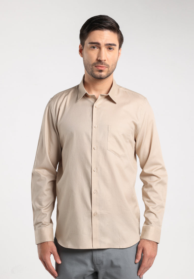 MOC - Kemeja Polos Pria Lengan Panjang Nicola - Khaki