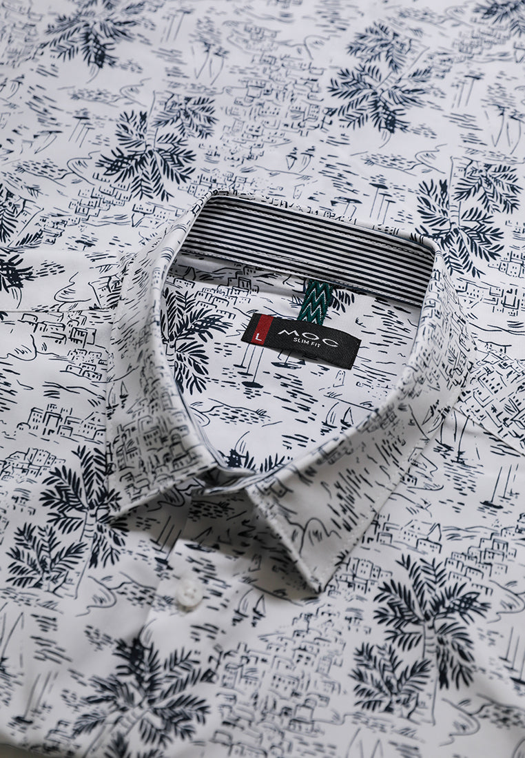 MOC - Kemeja Motif Lengan Pendek Pria Theoden - White