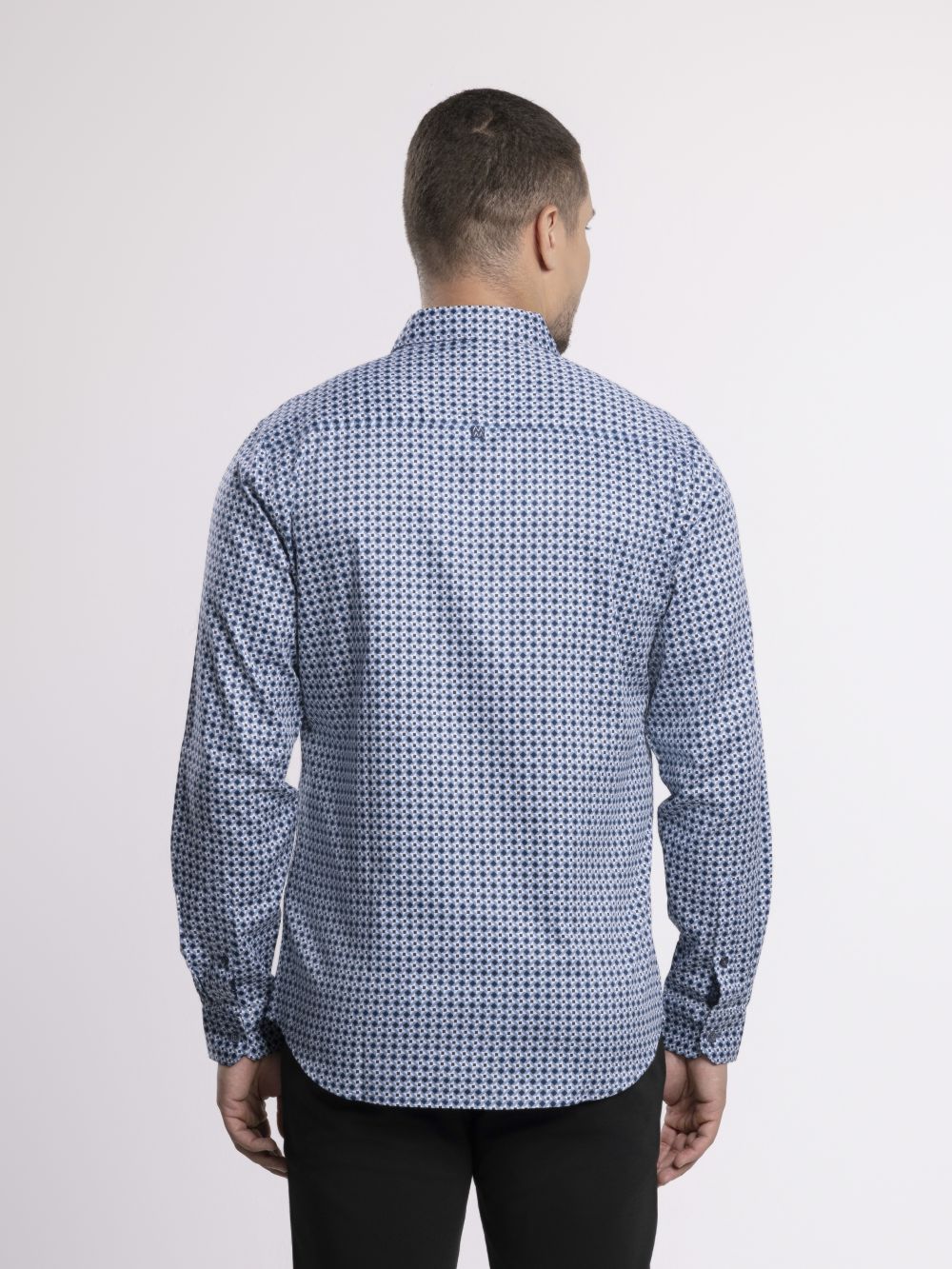 MOC - Kemeja Motif Lengan Panjang Pria Wayne - Navy