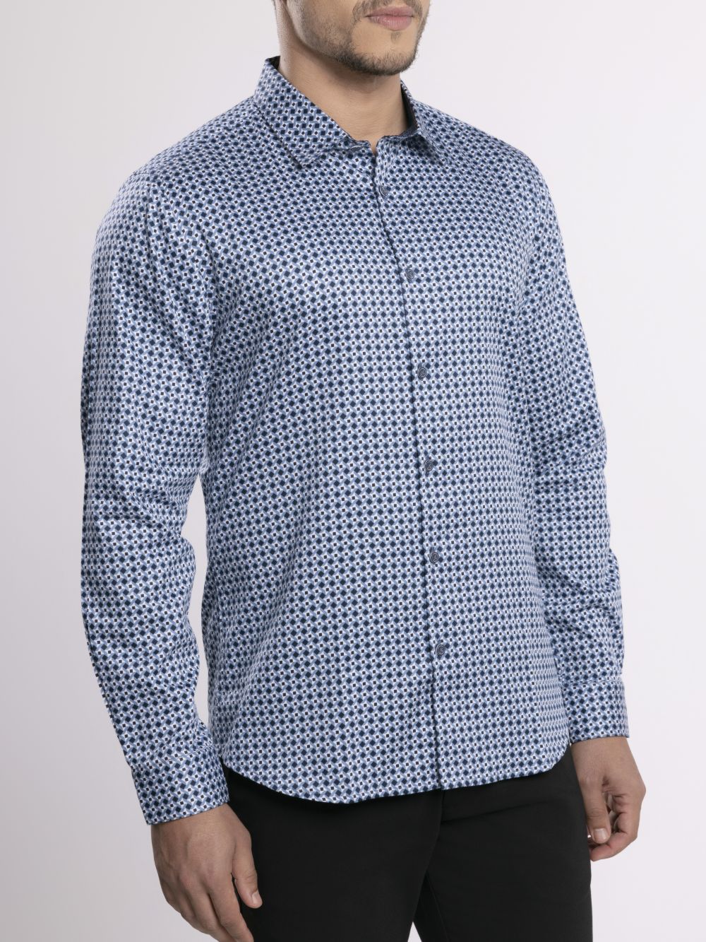 MOC - Kemeja Motif Lengan Panjang Pria Wayne - Navy