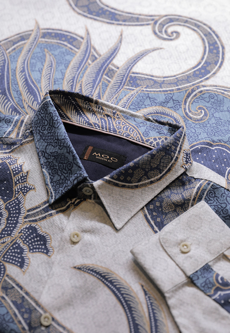 MOC - Kemeja Batik Pria Lengan Panjang Wicaksono - Blue