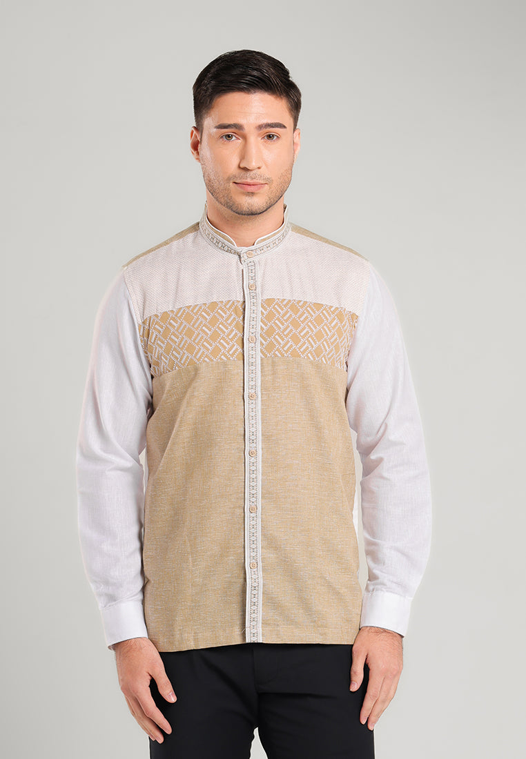 MOC Kemeja Koko Lengan Panjang Pria Alfadh B - Khaki