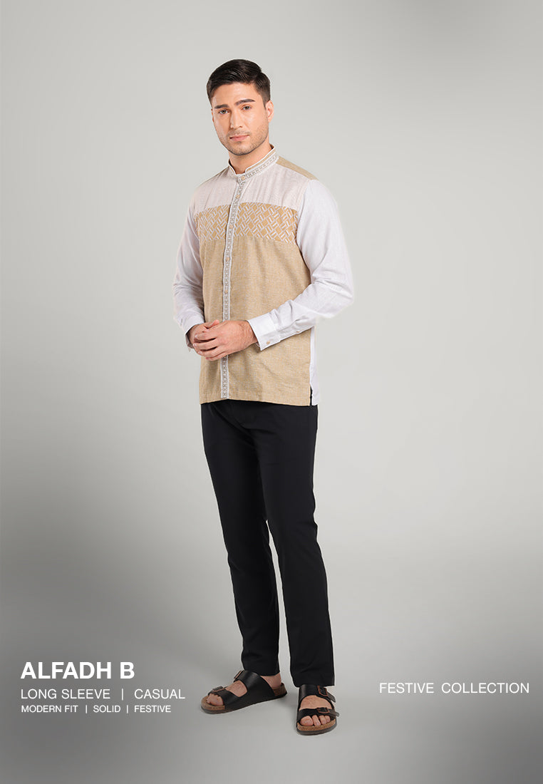 MOC Kemeja Koko Lengan Panjang Pria Alfadh B - Khaki