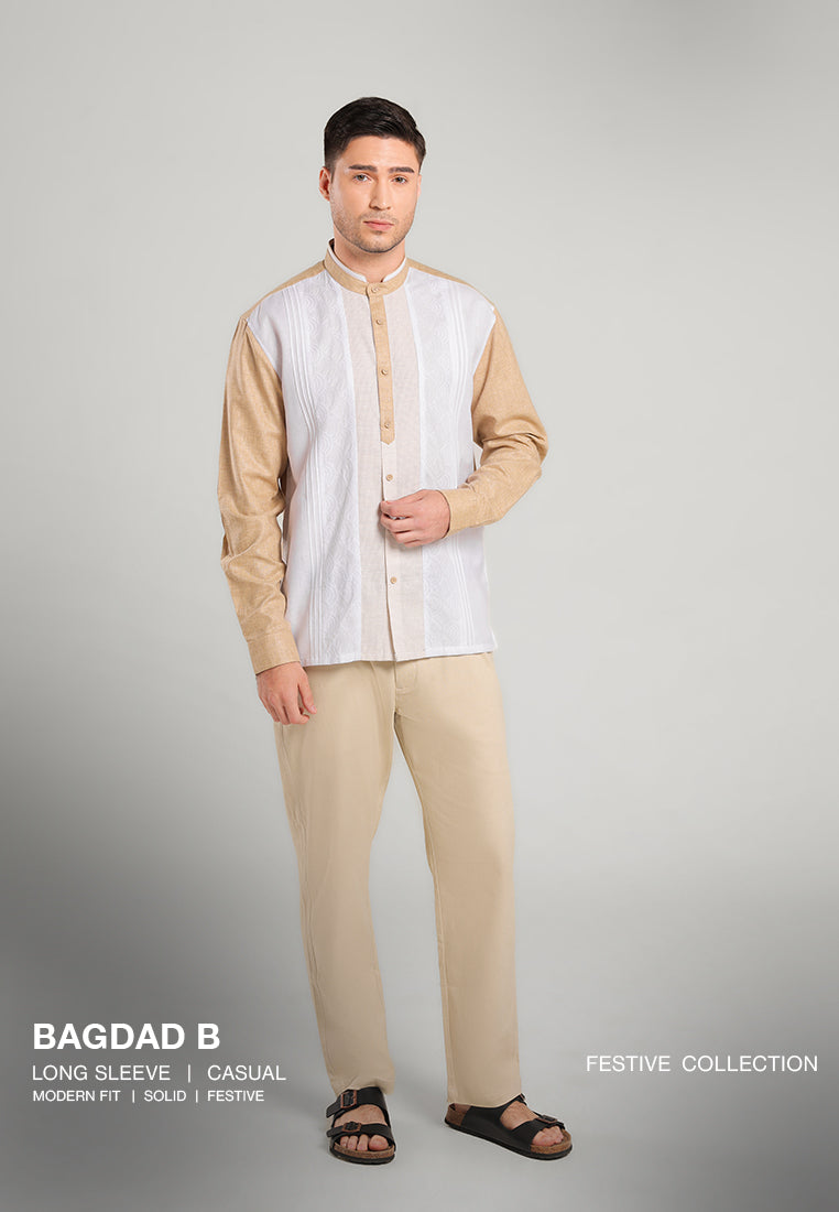 MOC Kemeja Koko Lengan Panjang Pria Bagdad B - Khaki