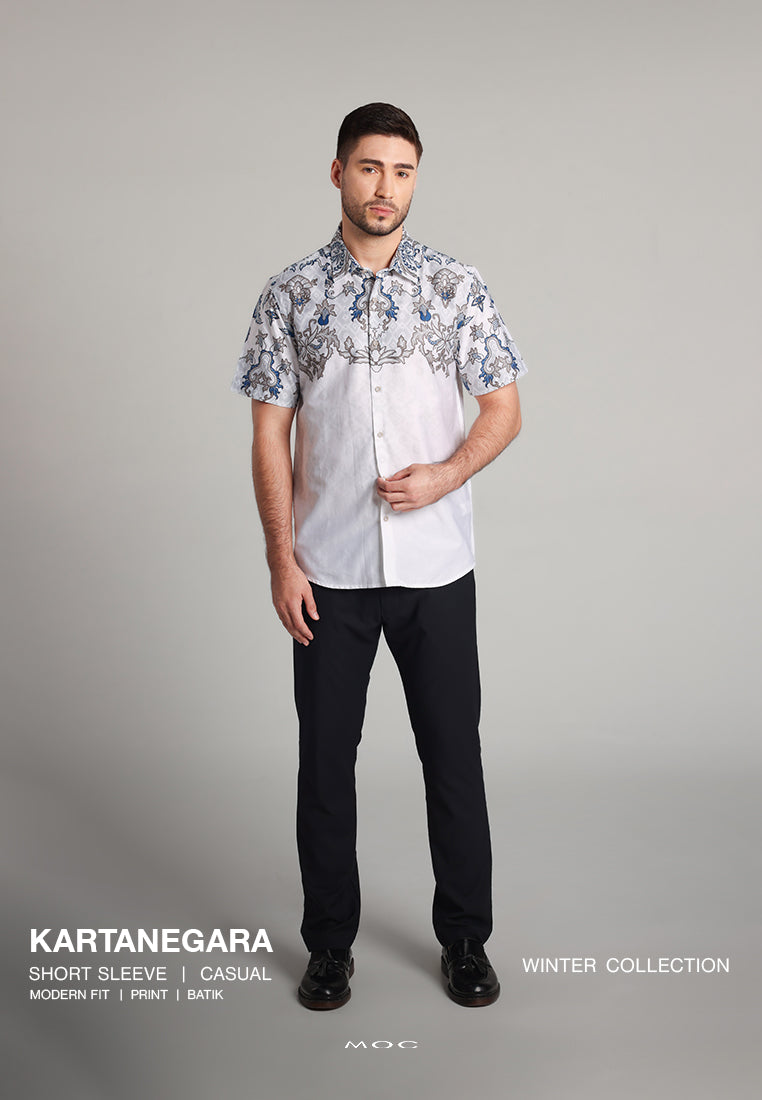 MOC - Kemeja Batik Pria Lengan Pendek Kartanegara - White