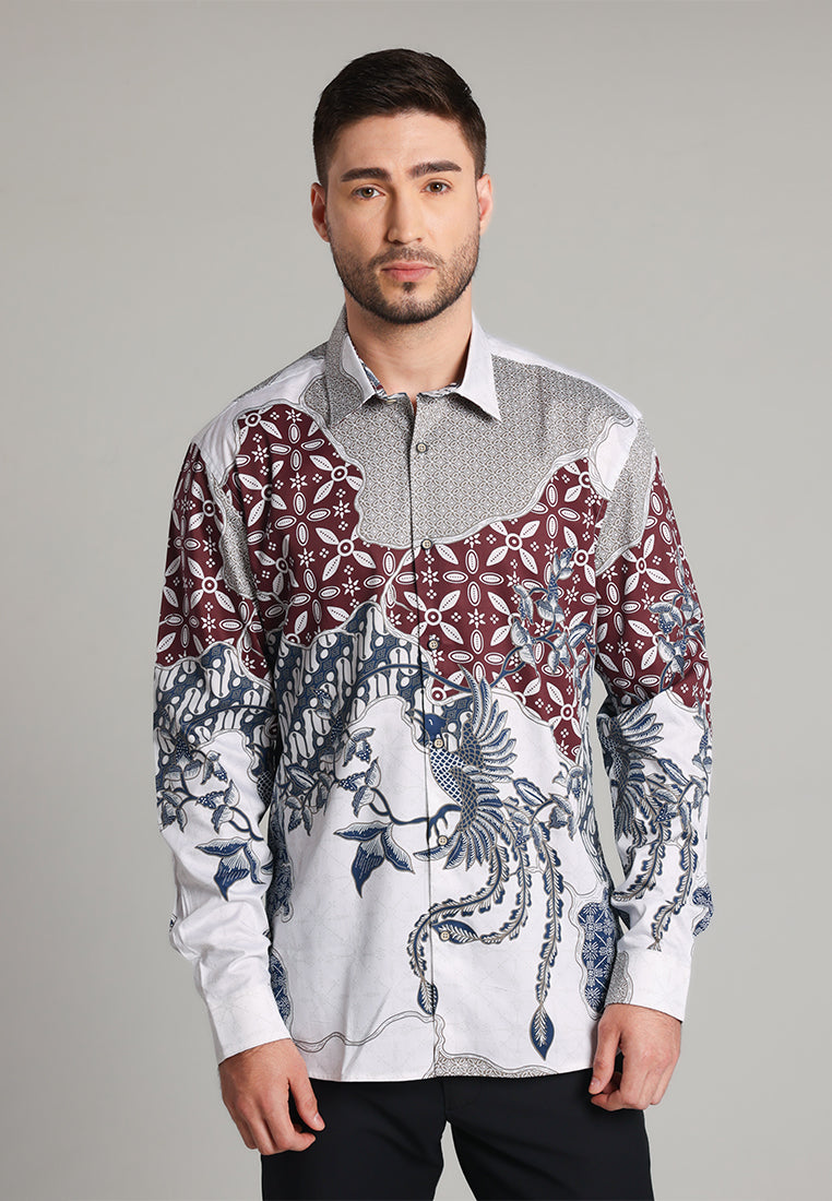 MOC - Kemeja Batik Pria Lengan Panjang Rawana - White