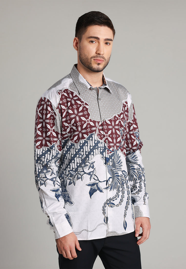 MOC - Kemeja Batik Pria Lengan Panjang Rawana - White