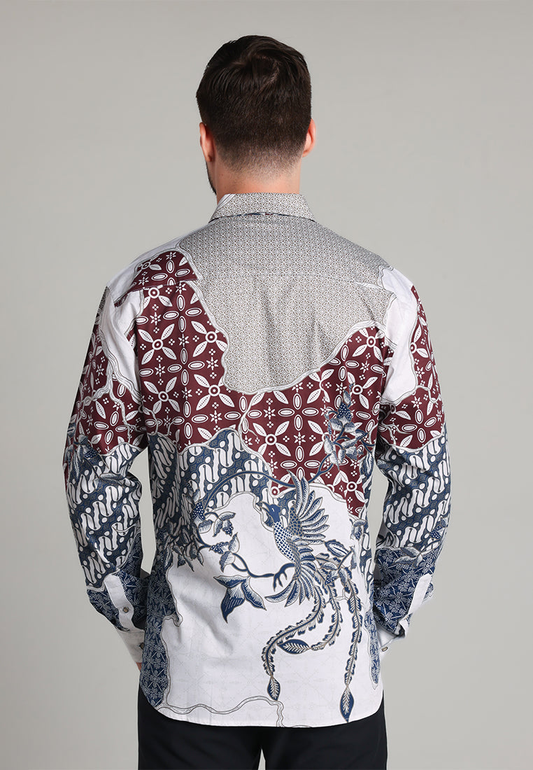 MOC - Kemeja Batik Pria Lengan Panjang Rawana - White