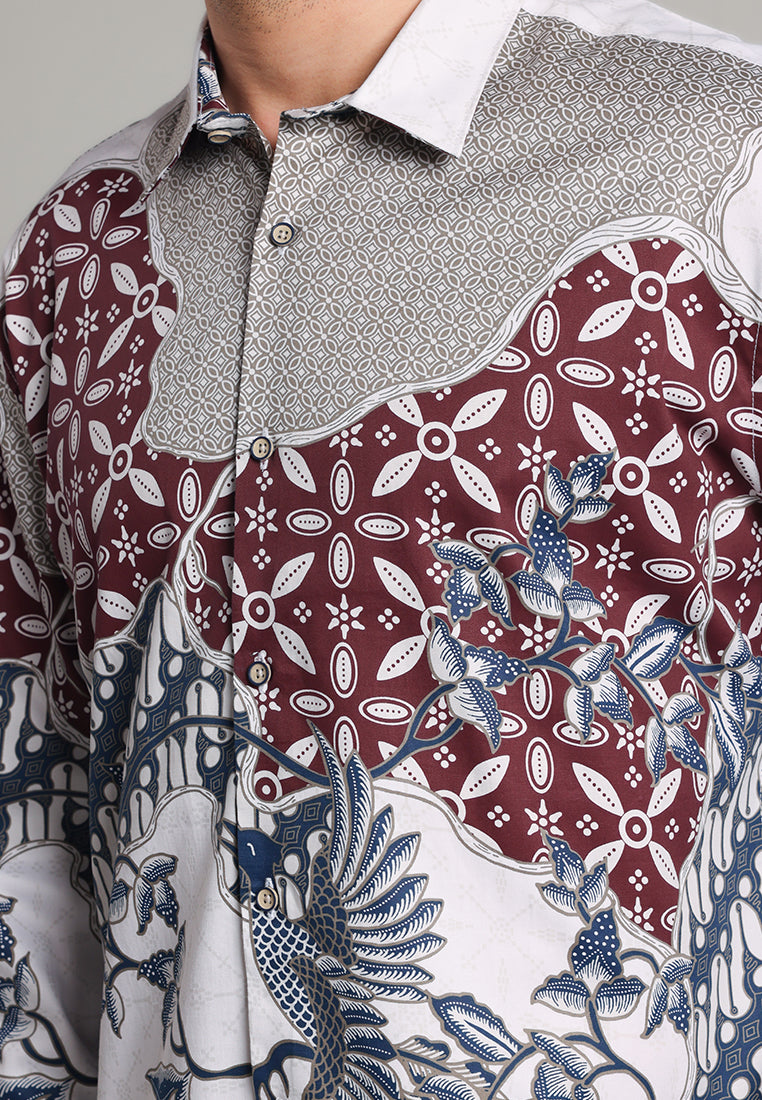 MOC - Kemeja Batik Pria Lengan Panjang Rawana - White