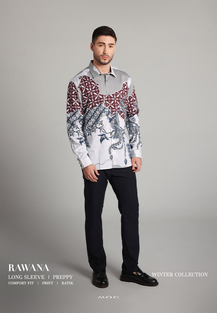 MOC - Kemeja Batik Pria Lengan Panjang Rawana - White
