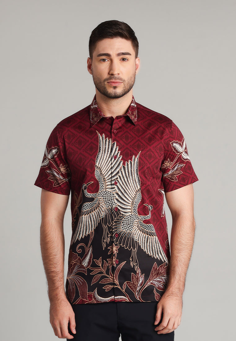 MOC - Kemeja Batik Pria Lengan Pendek Bharata - Maroon