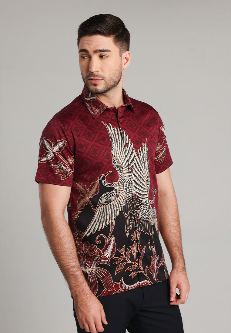 MOC - Kemeja Batik Pria Lengan Pendek Bharata - Maroon