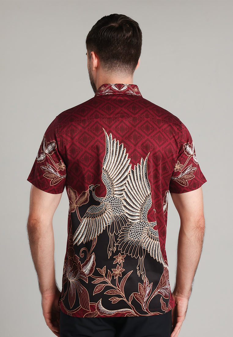 MOC - Kemeja Batik Pria Lengan Pendek Bharata - Maroon