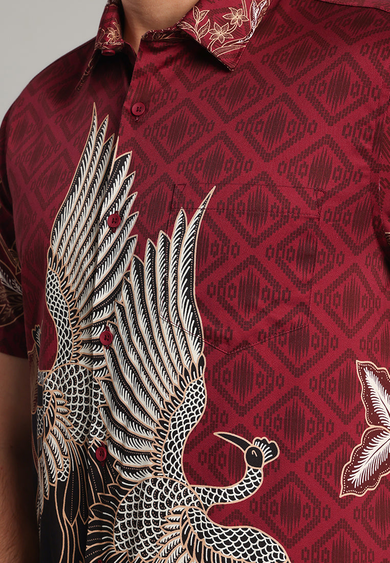 MOC - Kemeja Batik Pria Lengan Pendek Bharata - Maroon