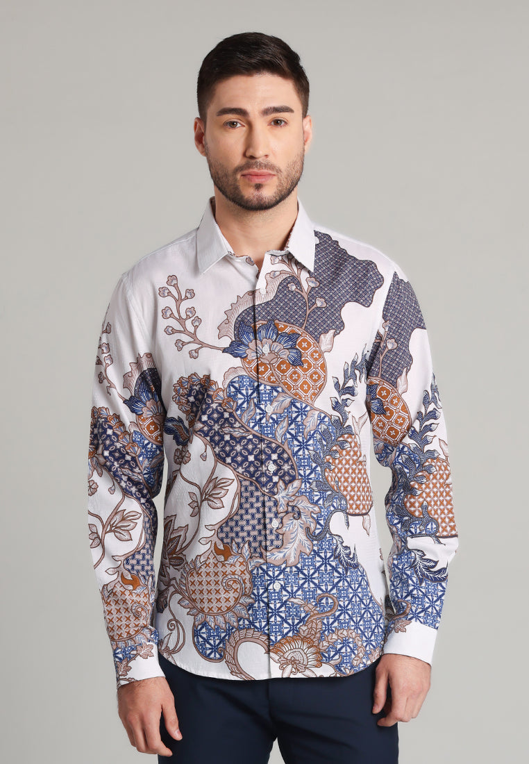 MOC - Kemeja Batik Pria Lengan Panjang Raden - White