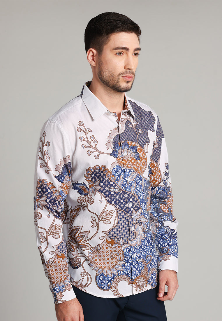 MOC - Kemeja Batik Pria Lengan Panjang Raden - White